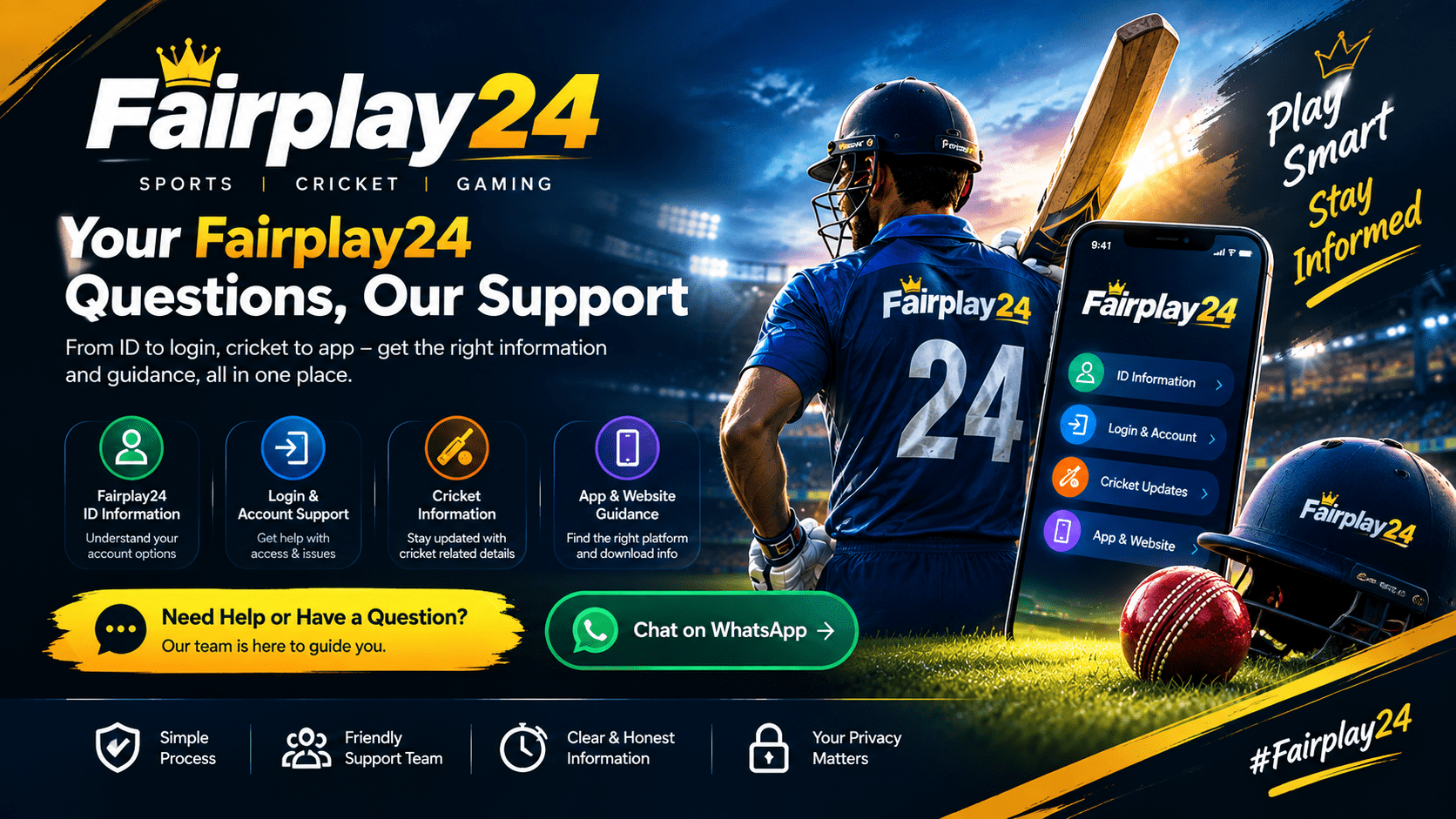 Fairplay24 questions and support cricket banner