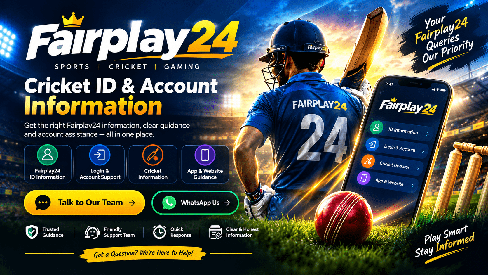 Fairplay24 cricket ID and account information banner